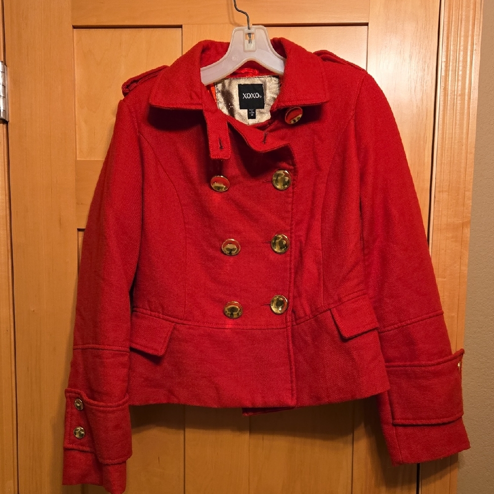 XOXO Red Peacoat Classic Double-Breasted Jacket